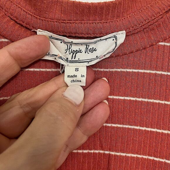 🌴 Hippie Rose Twist Front Striped Rib Knit T-shirt Juniors Small - Picture 6 of 12